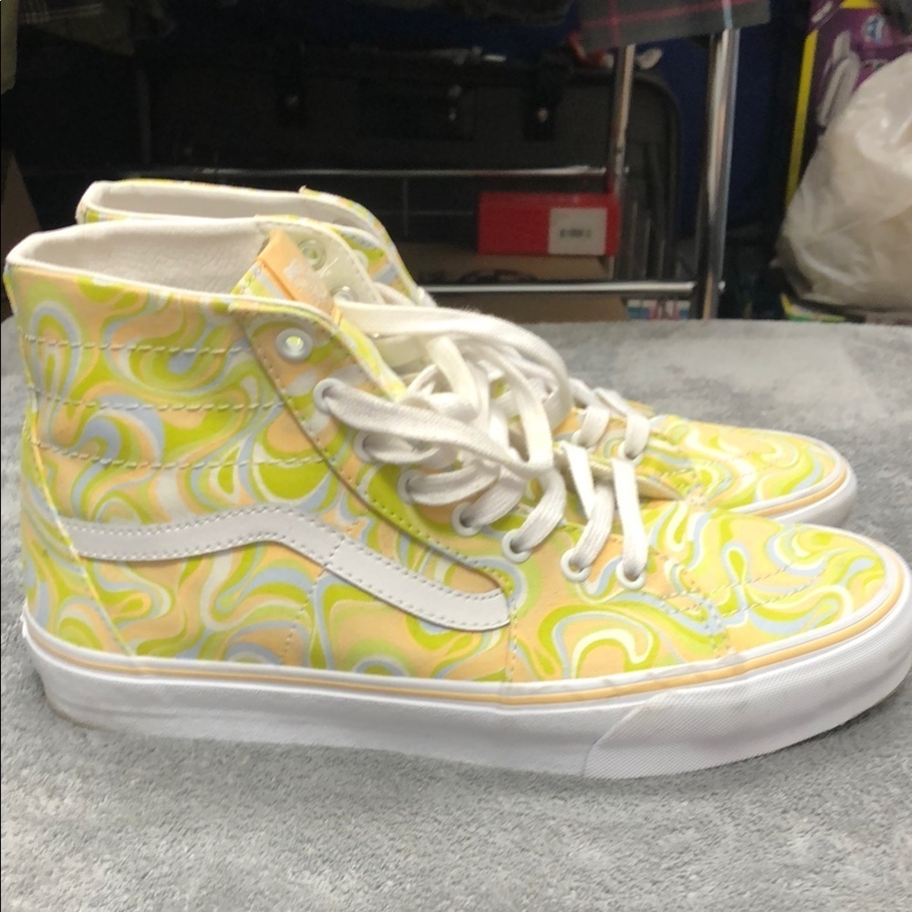 Vans Yellow and Green Swirl Patterned High-Top Sneakers - Picture 3 of 7